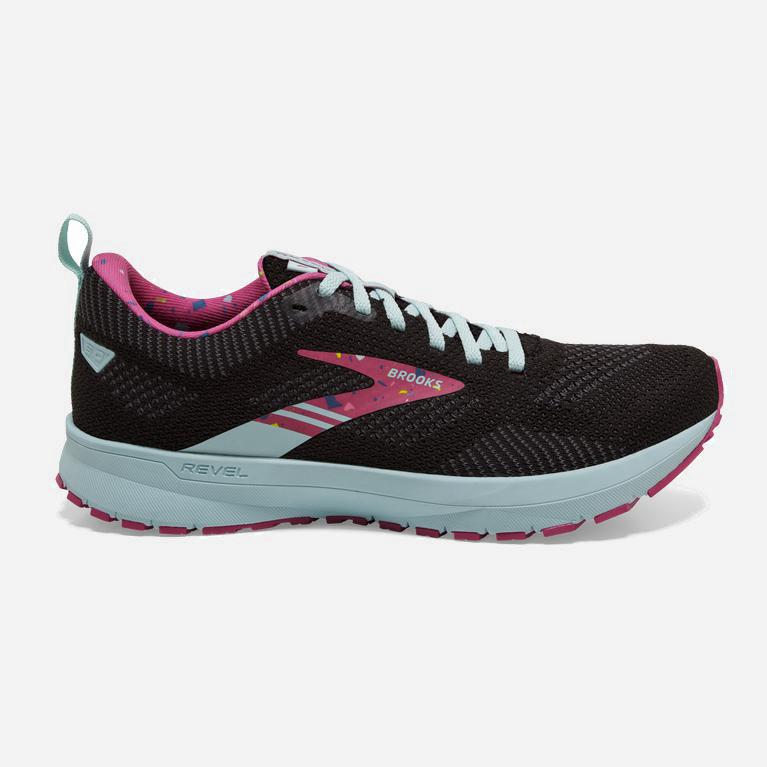 Brooks Revel 5 Womens Performance Road Running Shoes - Black/Turquoise/IndianRed/Beetroot/Plume - Ph